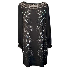 ZARA NWT Black Jewel Long Sleeve Moroccan Open Back Lace Dress Size Medium